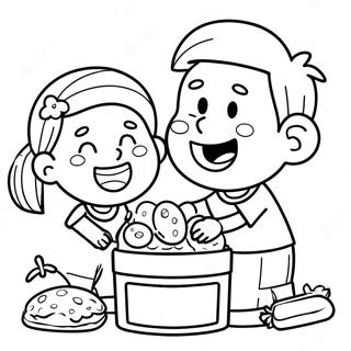 Cheerful Kids Collecting Food Coloring Page | Food Drive coloring page