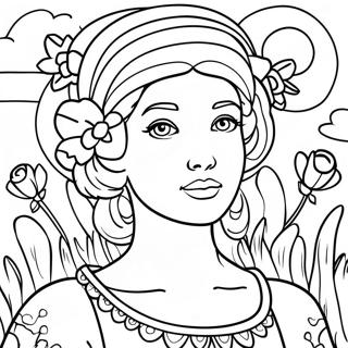 Esperanza with Beautiful Flowers Coloring Page | Esperanza Rising coloring page
