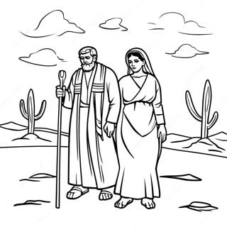 Abraham and Sarah in the Desert Coloring Page | Abraham and Sarah coloring page