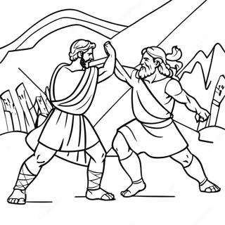 David and Saul Epic Battle Coloring Page | David and Saul coloring page
