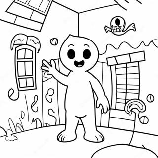 Creepy Scary Larry in the Haunted House Coloring Page | Scary Larry coloring page