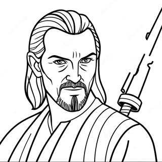 Qui Gon Jinn with Lightsaber Coloring Page | Qui Gon Jinn coloring page