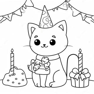 Cute Cat Birthday Party Coloring Page | Cat Birthday coloring page