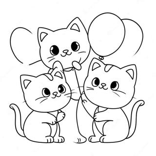 Playful Kittens with Balloons Coloring Page | Cat Birthday coloring page