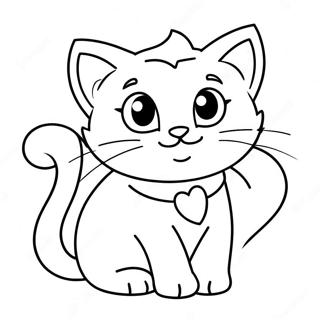 Valentine Playful Kitten Coloring Page | Valentine Animal coloring page