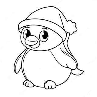 Cute Christmas Penguin with Santa Hat Coloring Page | Christmas Penguin coloring page