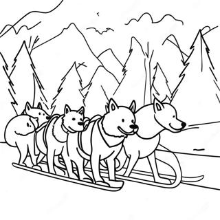 Dog Sled Team in Action Coloring Page | Dog Sled coloring page