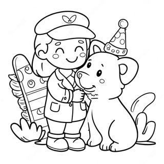 Cute Vet with Animals Coloring Page | Vet coloring page