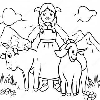 Heidi with her Goats Coloring Page | Heidi coloring page