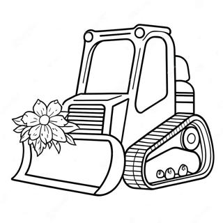 Cute Skid Steer with Flowers Coloring Page | Skid Steer coloring page