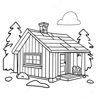Cozy Scandinavian Cabin Coloring Page | Scandinavian coloring page