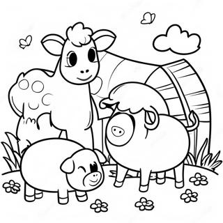 Cute Farm Animals Around Hay Coloring Page | Hay coloring page