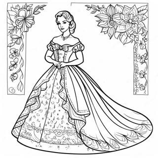 Meg March dans une belle robe - Page à colorier | Page de coloriage Petites femmes