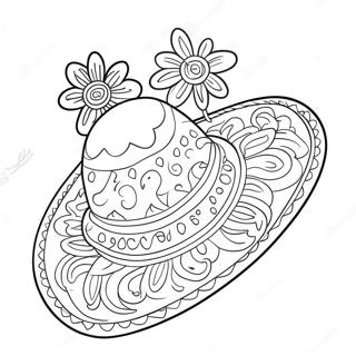 Colorful Sombrero with Flowers Coloring Page | Sombrero coloring page