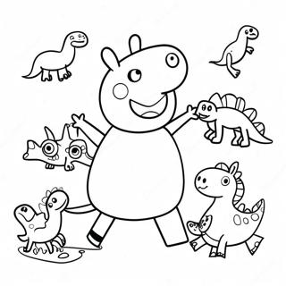 Peppa Pig with Colorful Dinosaurs Coloring Page | Peppa Pig Dinosaur coloring page