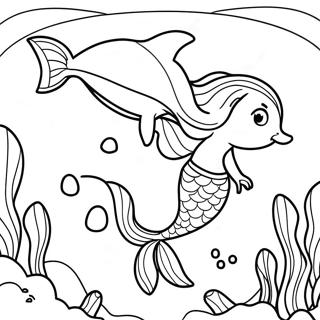 Mermaid Dolphin Underwater Scene Coloring Page | Mermaid Dolphin coloring page