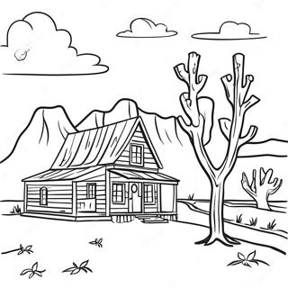 Rustic Western Landscape Coloring Page | Western for Adults coloring page