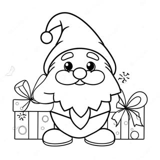Festive Christmas Gnome with Gifts Coloring Page | Christmas Gnome coloring page