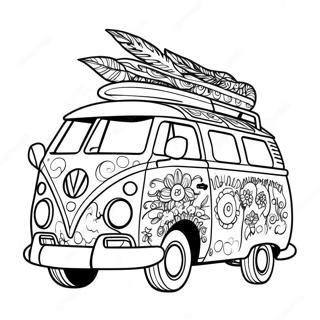 Colorful Hippie Van Coloring Page | Hippie Trippy coloring page