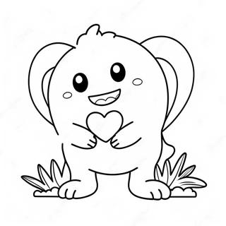 Cute Love Monster with Heart Coloring Page | Love Monster coloring page