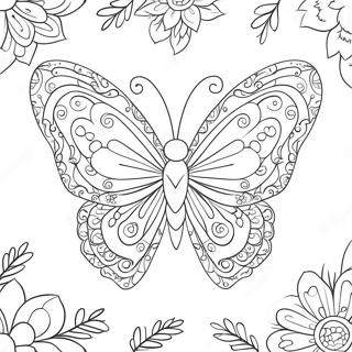 Colorful Heart Butterfly with Flowers Coloring Page | Heart Butterfly coloring page