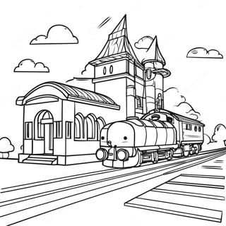 Colorful Lego Train Station Coloring Page | Lego Train coloring page