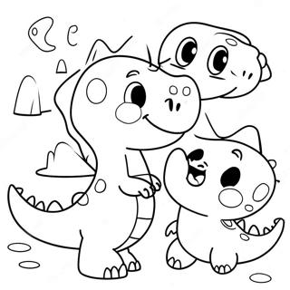 Cute Gogo Dino Playing with Friends Coloring Page | Gogo Dino coloring page