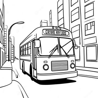 Colorful City Bus Driving Through Streets Coloring Page | City Bus coloring page