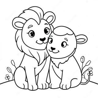 Cute Lion and Lamb Friendship Coloring Page | Lion and Lamb coloring page