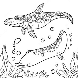 Mosasaurus Swimming in Ocean Coloring Page | Mosasaurus coloring page