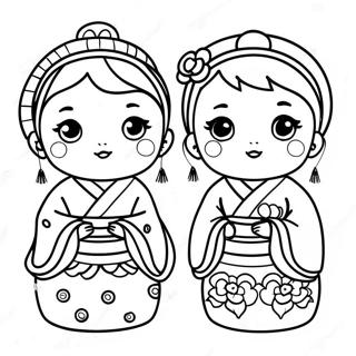 Cute Hinamatsuri Dolls Coloring Page | Hinamatsuri coloring page