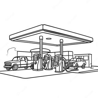 Busy Gas Station Scene Coloring Page | Gas Station coloring page