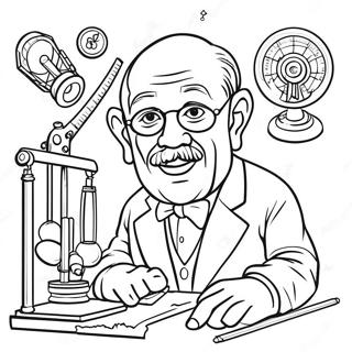Famous Inventor with Inventions Coloring Page | Inventor coloring page