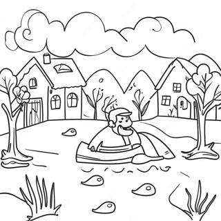 Flood Scene Coloring Page | Flood coloring page
