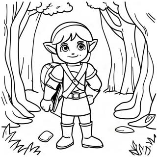 Link in a Majestic Forest Coloring Page | Link coloring page