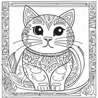 Colorful Laurel Burch Cat Coloring Page | Laurel Burch coloring page