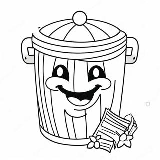 Funny Trash Can with Smiling Face Coloring Page | Trash Can coloring page