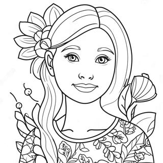Realistic Girl with Flowers Coloring Page | Realistic Girl coloring page