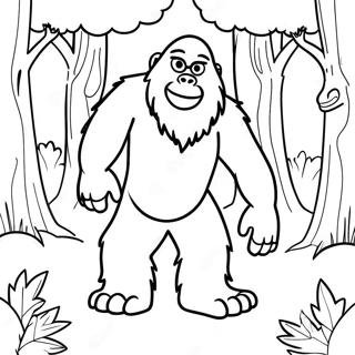 Funny Sneaky Sasquatch in the Forest Coloring Page | Sneaky Sasquatch coloring page