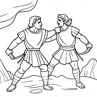 David and Jonathan in Battle Coloring Page | David and Jonathan coloring page