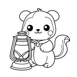 Cute Hu Tao with Lantern Coloring Page | Hu Tao coloring page