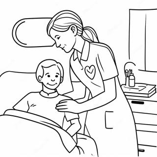 Caring Nurse Helping Patient Coloring Page | Nurses Week coloring page