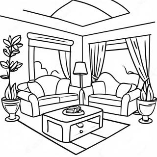 Cozy Living Room Inside House Coloring Page | Inside House coloring page