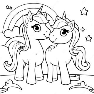Sparkling Unicorns with Rainbows Coloring Page | Unicorn Rainbow coloring page