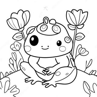 Cute Frog Squishmallow with Flowers Coloring Page | Frog Squishmallow coloring page