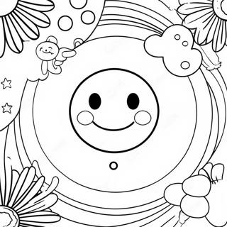 Cute Japan Flag with Smiley Face Coloring Page | Japan Flag Page coloring page