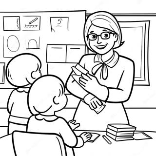 Adorable Teacher with Students Coloring Page | Cute Teacher Appreciation coloring page