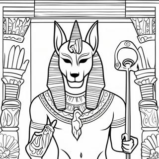 Anubis with the Golden Ankh Coloring Page | Anubis coloring page