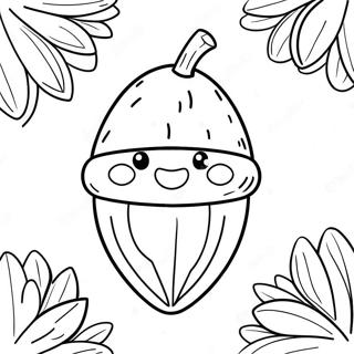 Cute Acorn with a Smiling Face Coloring Page | Acorn coloring page