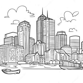 Colorful Boston Skyline Coloring Page | Massachusetts coloring page